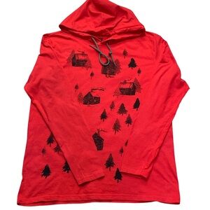 Marushka Lightweight Hoodie Tee Graphic Cabin Print Red Unisex Sz M Art To Wear